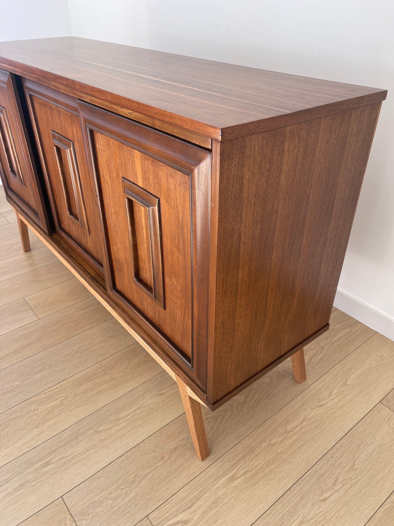 SOLD** Vintage Mid Century Modern MCM Walnut Slide Front Credenza