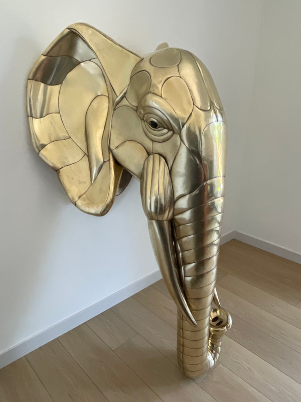 **SOLD** Rare Sergio Bustamante - Del Conde Life-Size Welded Brass & Copper Elephant Wall Sculpture Signed - Numbered by Carlos Del Conde, Partner