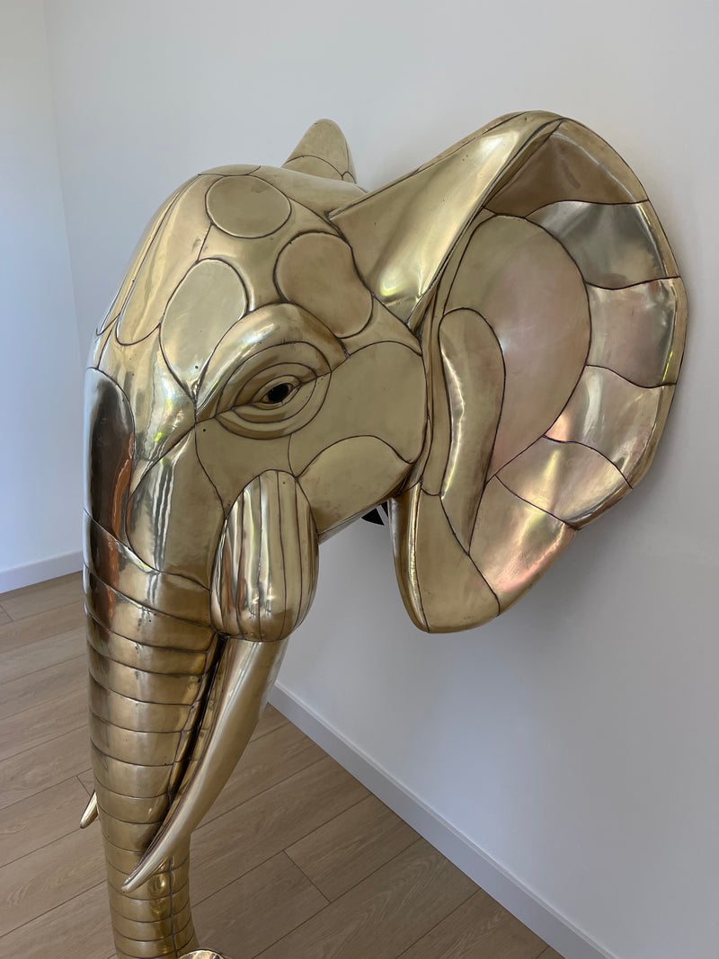 **SOLD** Rare Sergio Bustamante - Del Conde Life-Size Welded Brass & Copper Elephant Wall Sculpture Signed - Numbered by Carlos Del Conde, Partner