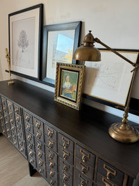 Vintage One-of-a-Kind MCM Remington Lateral 72 Drawer Library Card Catalog. This rare and beautiful dark and moody card catalog, apothecary or architectural cabinet would make a perfect statement piece for your home, office or commercial space!
