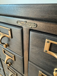 Vintage One-of-a-Kind MCM Remington Lateral 72 Drawer Library Card Catalog. This rare and beautiful dark and moody card catalog, apothecary or architectural cabinet would make a perfect statement piece for your home, office or commercial space!