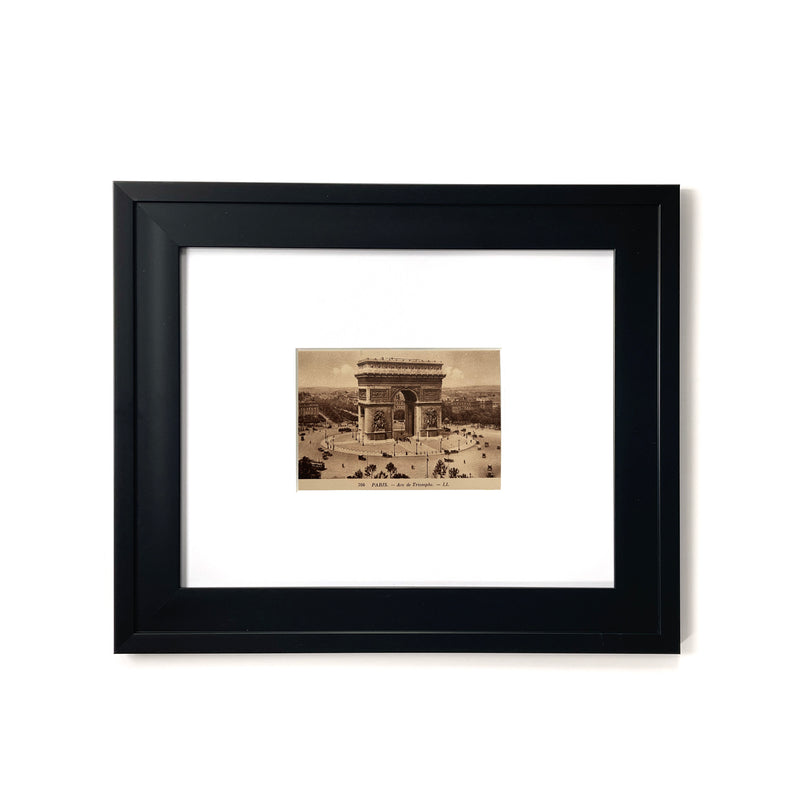 1900s Paris Arc de Triomphe - Vintage France Framed Art  A real black and white photo (sepia) of the Arc de Triomphe in Paris, France with cars riving around it. 