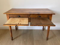 **SOLD** Antique Primitive Shaker Farmhouse Dining Table Possum Belly Baker's Table Kitchen Island