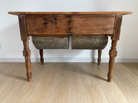 Antique Late 1800s Primitive Shaker Farmhouse Dining Table Possum Belly Baker's Table Kitchen Island This stunning piece is in original condition with amazing aged patina which adds to the age and history. 