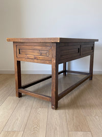 **SOLD** Antique Spanish Primitive Apron Baking or Rustic Farmhouse Table or Desk with Drawers and Side Leaf