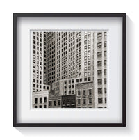 The concrete Detroit downtown high rise art deco buildings. Framed fine art deco architecture photography by Amanda Hedlund.  Framed wall art for your home, office, business, restaurant, bar, vacation house or hotel.