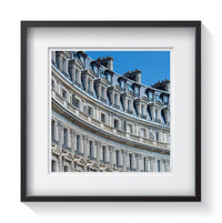 Curved building on Rue de Viarmes near Grain Exchange in Paris, France. Framed fine art architecture and Europe cities photography Amanda Hedlund.  Framed wall art for your home, office, business, restaurant, bar, vacation house or hotel.