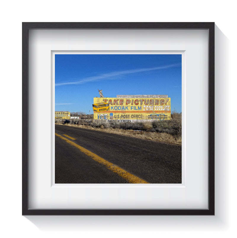 A vintage sign billboard for Kodak Film along Route 66. Framed fine art vintage sign photography by Andrew Grant.   Framed wall art for your home, office, business, restaurant, bar, vacation house or hotel.