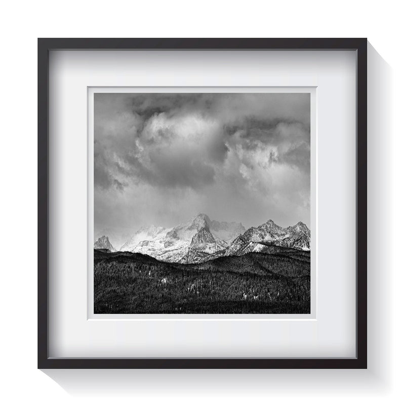 The stunning snow-capped landscape of the Sawtooth Range in Stanley, Idaho. Framed fine art mountain photography by Andrew Grant.  Framed wall art for your home, office, business, restaurant, bar, vacation house or hotel.