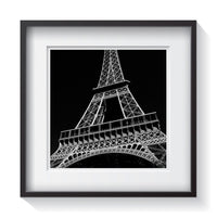 The infamous art deco eiffel tower in Paris - in black. Fine art deco photography by Amanda Hedlund.  Framed wall art for your home, office, business, restaurant, bar, vacation house or hotel.