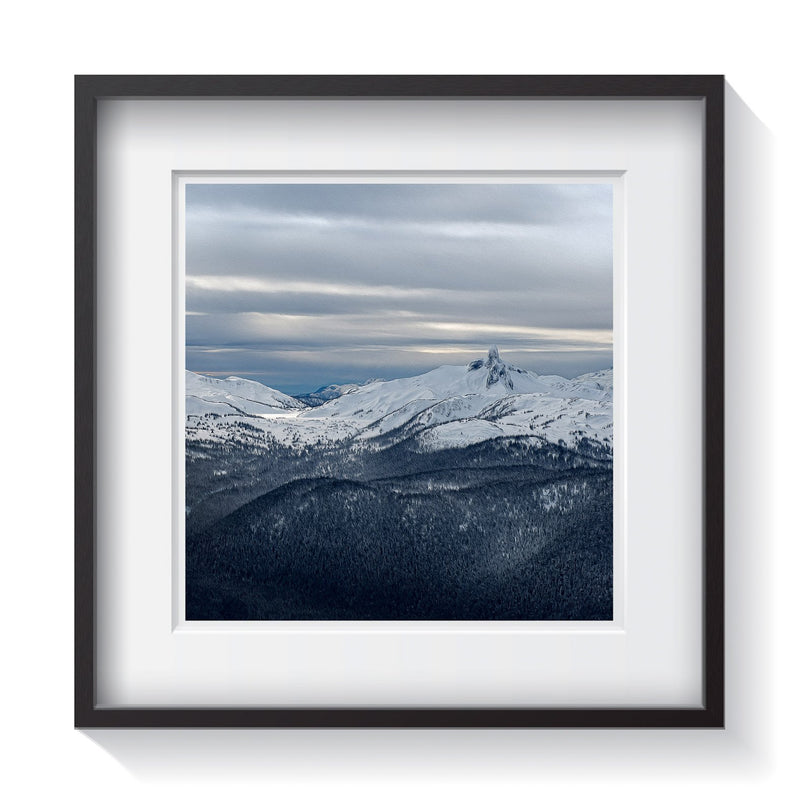 The view of the Black Tusk Mountain near Whistler, BC, Canada. Framed fine art mountain photography by Amanda Hedlund.  Framed wall art for your home, office, business, restaurant, bar, vacation house or hotel.