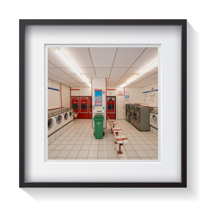 A vibrant and clean laundry facility in Paris, France. Framed fine art architecture photography by Andrew Grant.    Framed wall art for your home, office, business, restaurant, bar, vacation house or hotel.