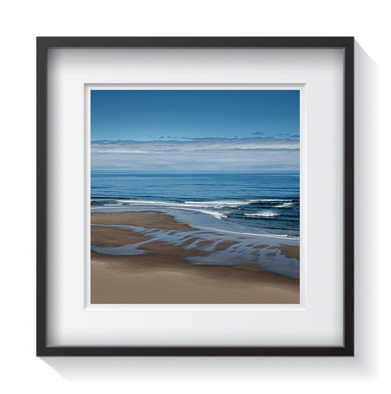 An abstract look when the beach meets the sea meets the sky. Framed fine art abstract photography by Amanda Hedlund.  Framed wall art for your home, office, business, restaurant, bar, vacation house or hotel.