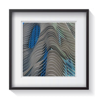 The architectural brilliance of the blue and white swirls on the Aqua building in Chicago. Framed fine art architecture photography by Andrew Grant.  Framed wall art for your home, office, business, restaurant, bar, vacation house or hotel.