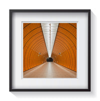 A colorful subway (Untergrundbahn) station, in Munich, Germany. Framed fine art architecture and Europe photography by Andrew Grant.  Framed wall art for your home, office, business, restaurant, bar, vacation house or hotel.