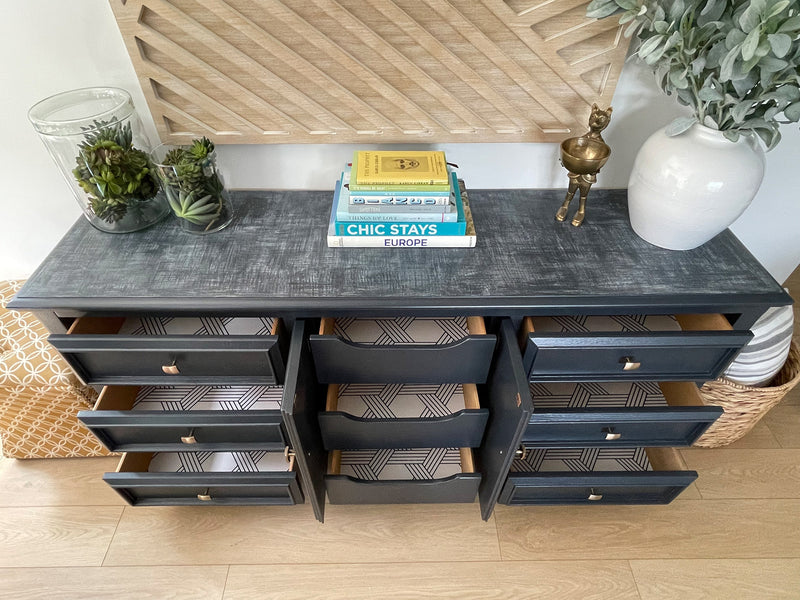 SOLD** Vintage Dark Blue Sideboard Cabinet, Buffet With Drawers, Ant Dwell Dekor SOLD** Vintage Dark Blue Sideboard Cabinet, Buffet With Drawers, Ant Dwell Dekor