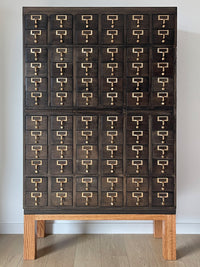 **SOLD** Vintage Mid-Century Library Card Catalog Filing Cabinet - 72 Drawers - Original Brass Hardware