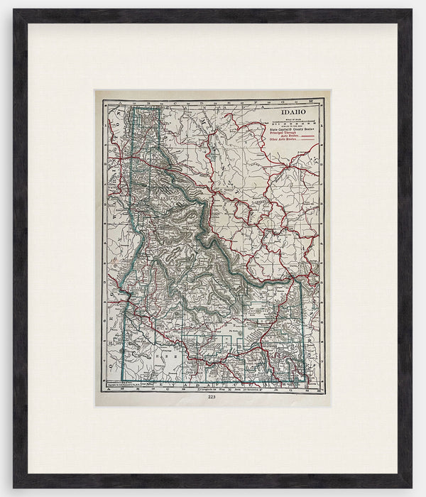 This is an Original 105 Year Old - 1917 Vintage Atlas Map of Idaho - Framed and Matted 