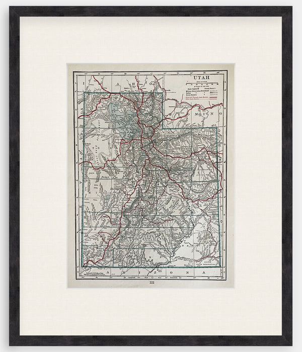 This is an Original 105 Year Old - 1917 Vintage Atlas Map of Utah - Framed and Matted 