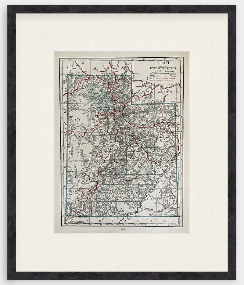 This is an Original 105 Year Old - 1917 Vintage Atlas Map of Utah - Framed and Matted 