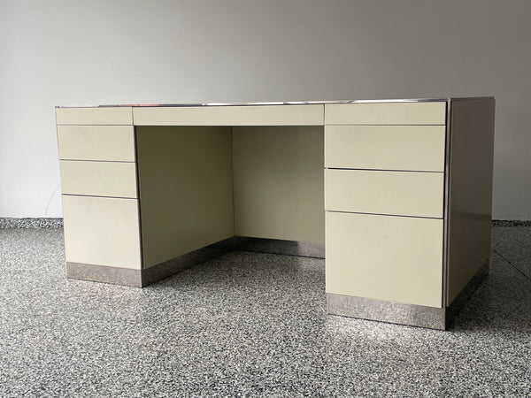 Pristine Rare Vintage Sleek Executive Steel Desk - Metal File - 7 Drawer - Modern Chrome Pedestal Base